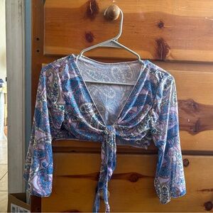 Paisley Print Tie-Front Crop Top
